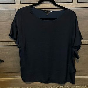 Banana Republic navy satin ruffle-sleeve T-shirt